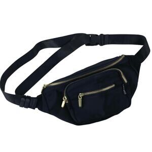 Zorfin Women's Black Gold Accent Adjustable Strap Travel Crossbody Belt Bag OS